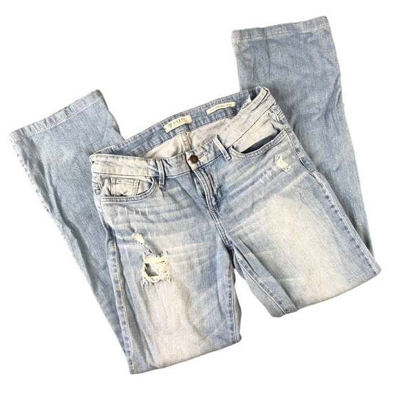Guess Denim - Guess Los Angeles Womens Sz 29 Lightwash Distressed Tailored Mini Bootcut Jeans